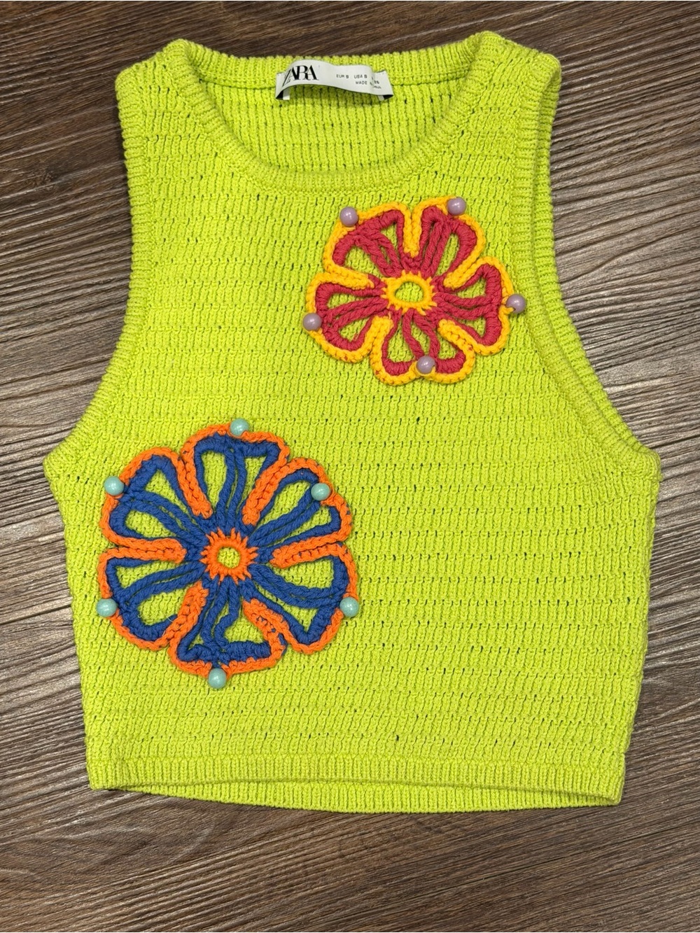 Zara Crochet Knit Top Neon Green
